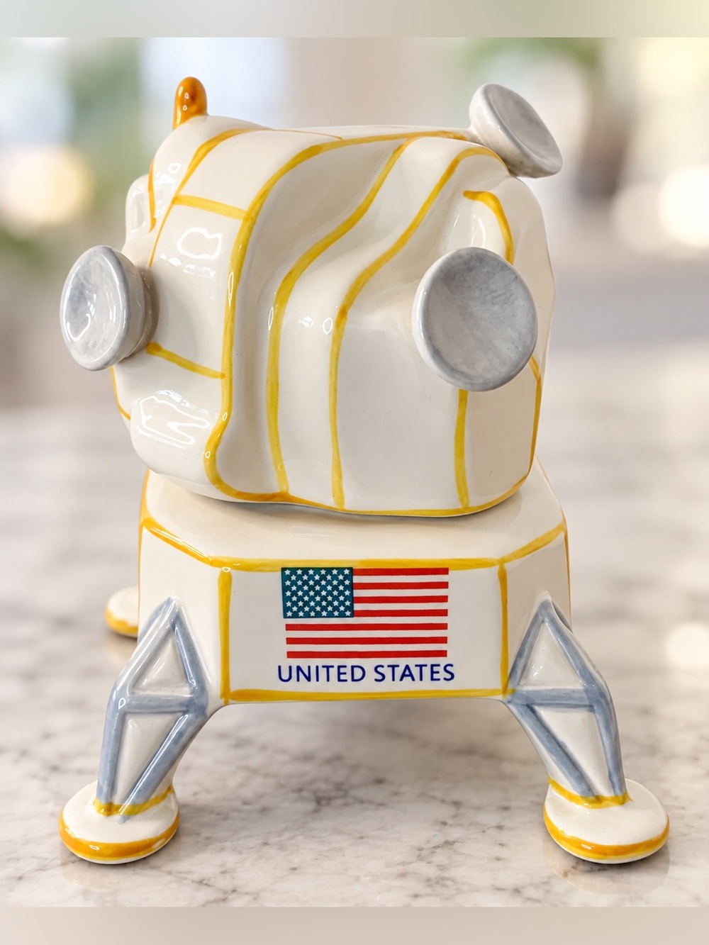 Vintage Ceramic Space Rocket Lunar Lander Salt & Pepper Shaker Set